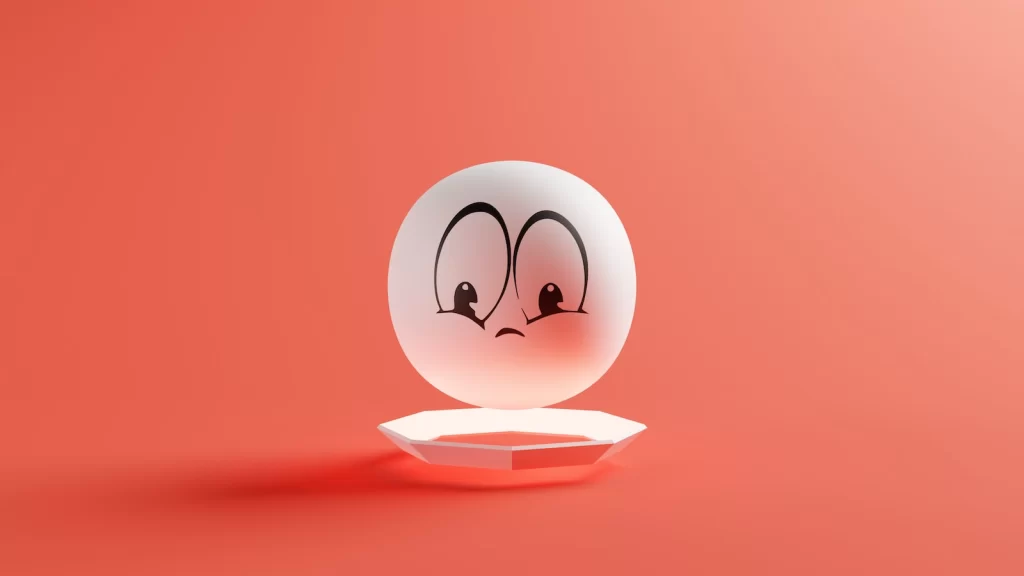 White ball with anxious face